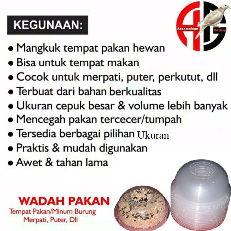 Tempat pakan burung  perkutut Tekukur, puter Dan Merpati  ANTI Tumpah 200 Mg/400 Mg/650 Mg