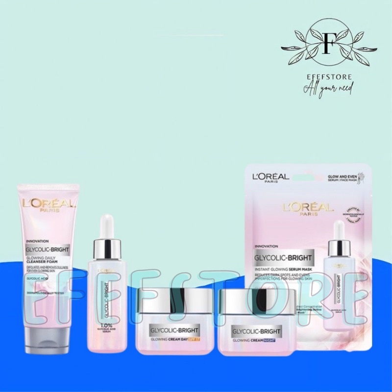 L'Oreal Paris Glycolic Bright Instant Glowing Face Serum - 15/30ml | Day Cream | Night Cream | Facial cleanser | Skin Brightening Skincare Loreal