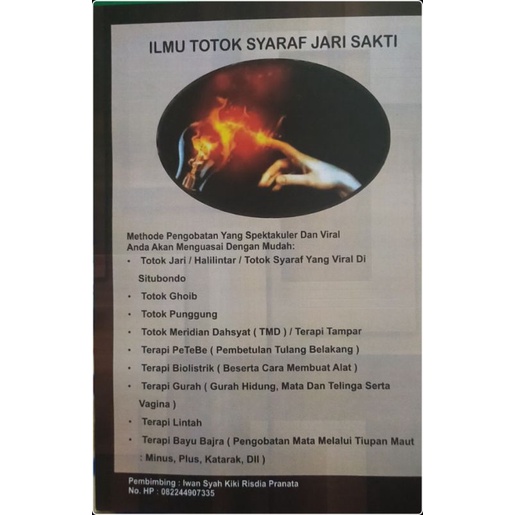 

totok saraf jari petir/jari sakti di lengkapi amalan2 pengobatan, kslamatan, mahabah dll