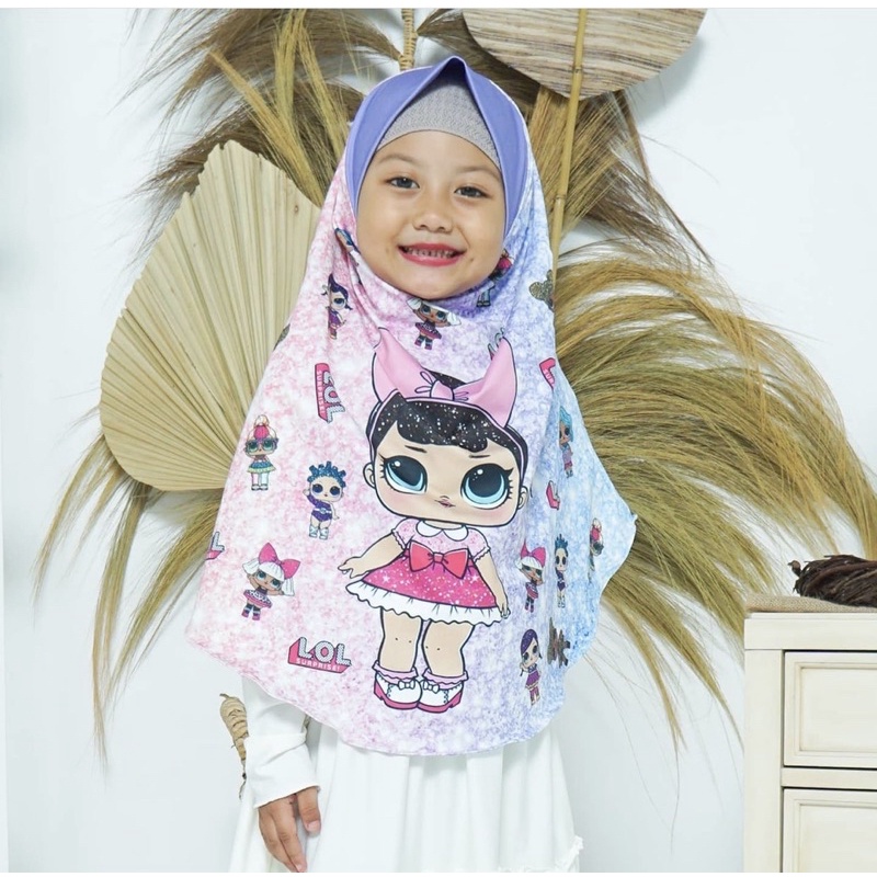 BERGO ANAK PRINTING MOTIF LOL TIE DYE , HIJAB INSTANT ANAK TIE DYE , JILBAB ANAK LUCU