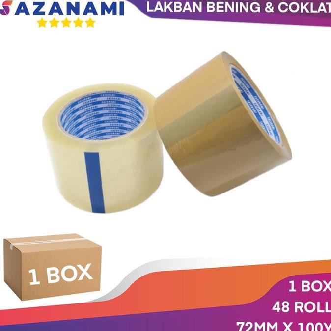 [[BISA COD]] 1 BOX ISI 48 Lakban bening 3" inch 100 yard sazanami opp tape 72mm - Putih HEMAT Kode