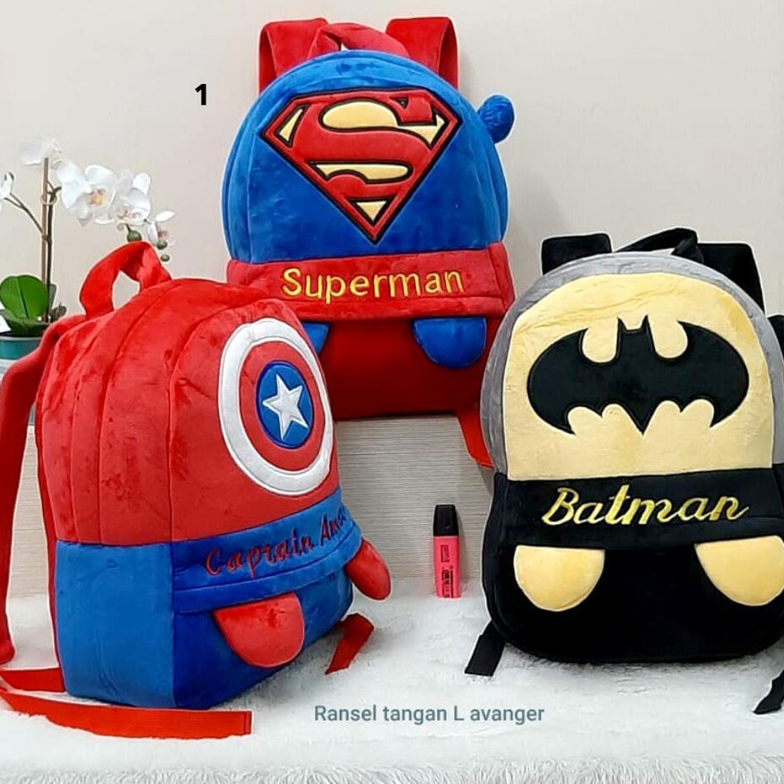 Tas ransel anak boneka import poli dan amber sekolah paud tk anak kapten batman superman pesawat