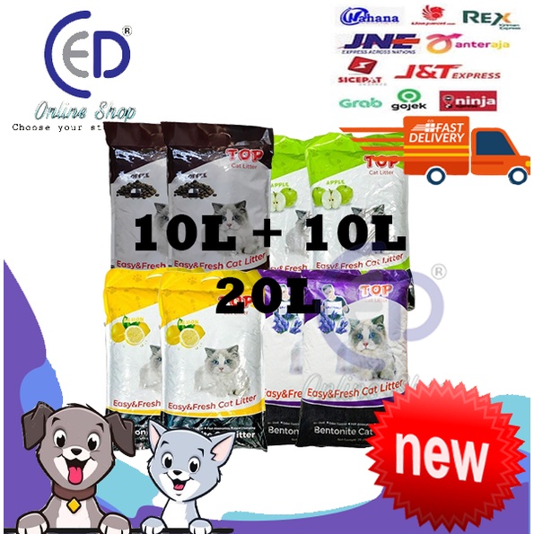 PASIR KUCING GUMPAL WANGI TOP CAT LITTER 20L (10L x 2 SAK) ( VIA GOSEND &amp; GRAB )