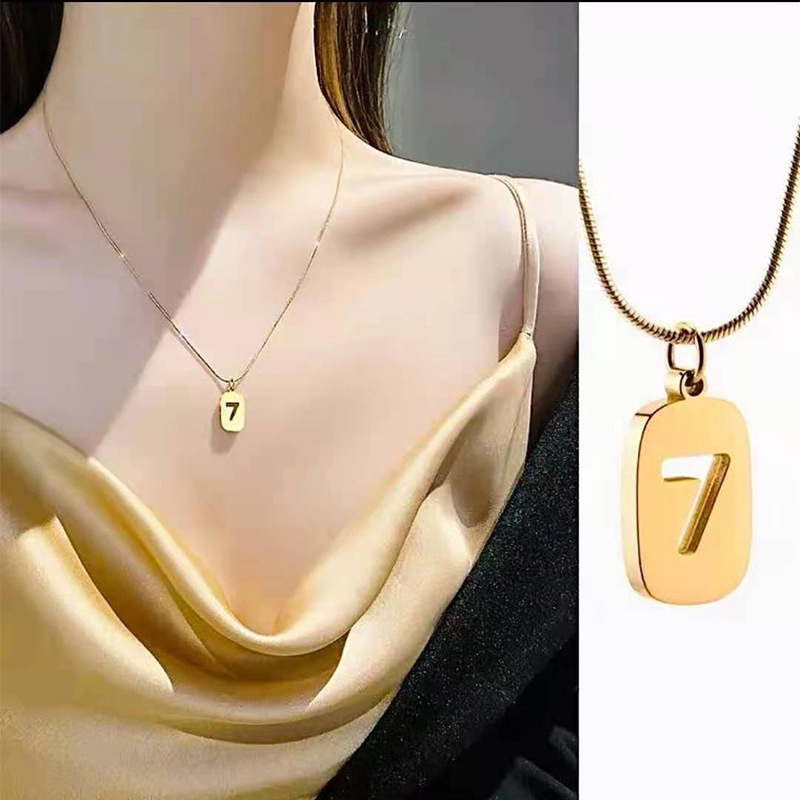 Kalung angka 7 titanium korea style anti karat