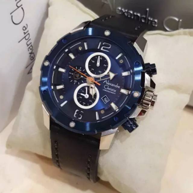 Alexandre Christie AC 6410 MC Leather Black Dial Blue Original