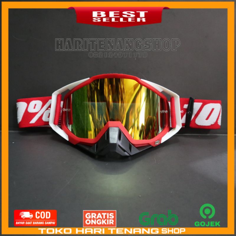 KACAMATA GOOGLE 100% MERAH PUTIH/KACAMATA MOTOR CROSS/KACAMATA SUPERMOTO