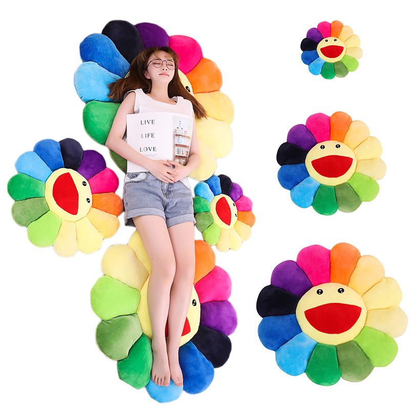 Cute Rainbow Flower Pillow Kawaii Plushie Smile Face Stuffed Plush Toy Girl Gift