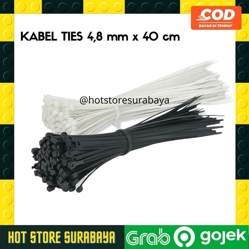 Kabel Ties ISI 100 Hitam Putih 4.8mm x 40 cm / Kabel Tis / Tali Kabel / Pengikat Plastik / Kabel Serut Kretek hot