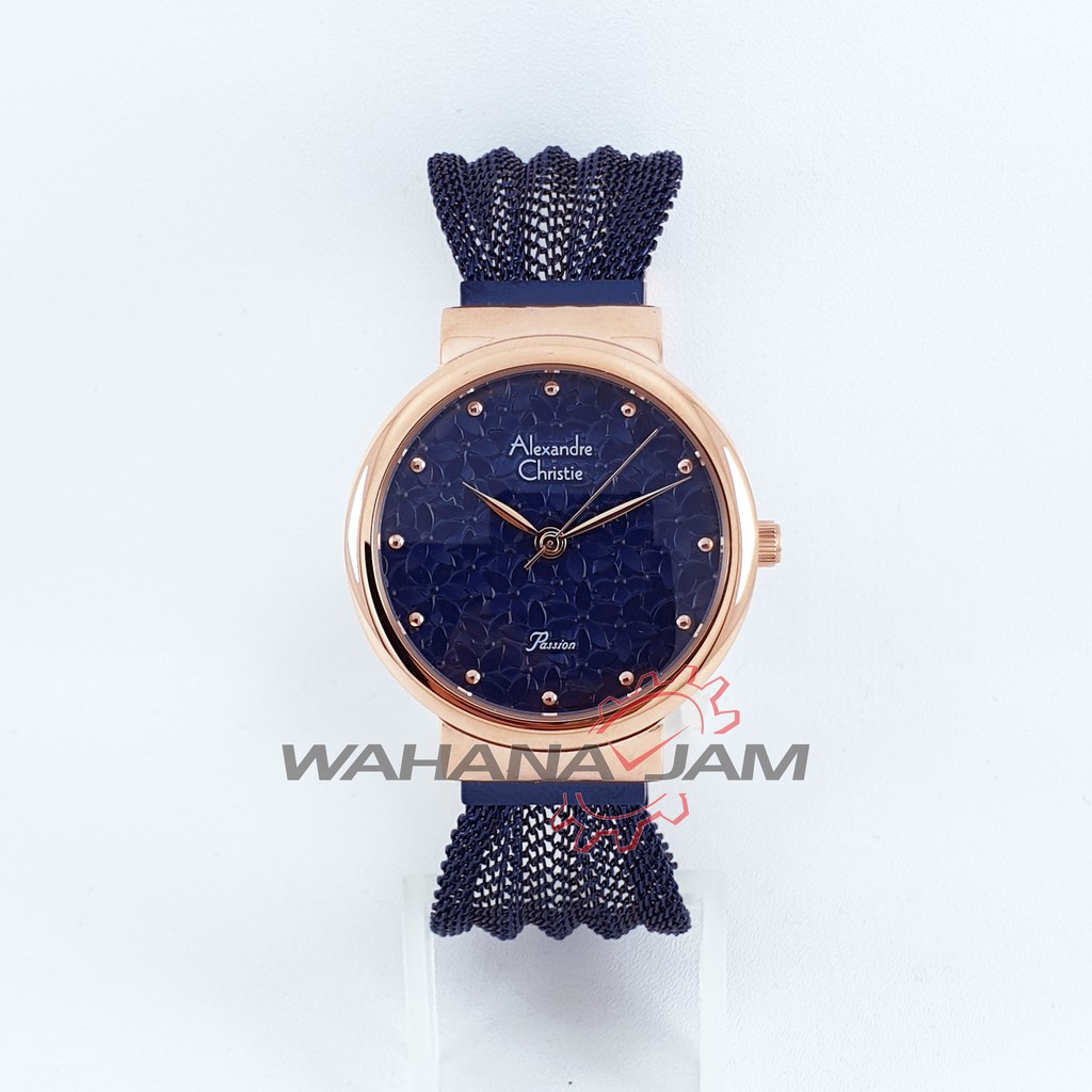 Alexandre Christie AC 2845 LH BURBU / Jam Tangan Wanita AC2845 Rantai Biru Rosegold Bunga Original