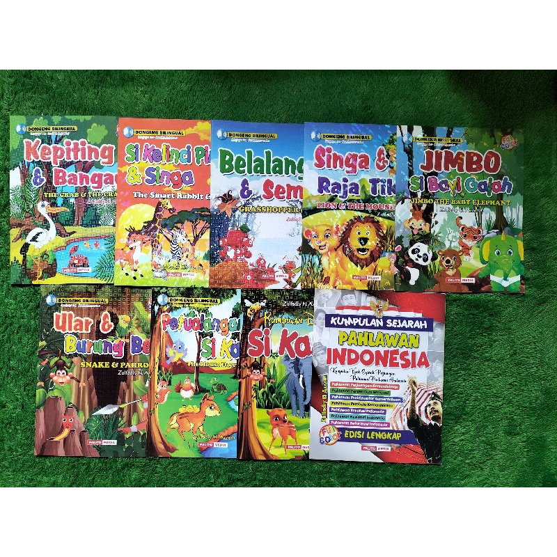 ORIGINAL BUKU DONGENG BINGILUAL KEPITING & BANGAU, JIMBO SI BAYI GAJAH, SINGA & RAJA TIKUS, BELALANG