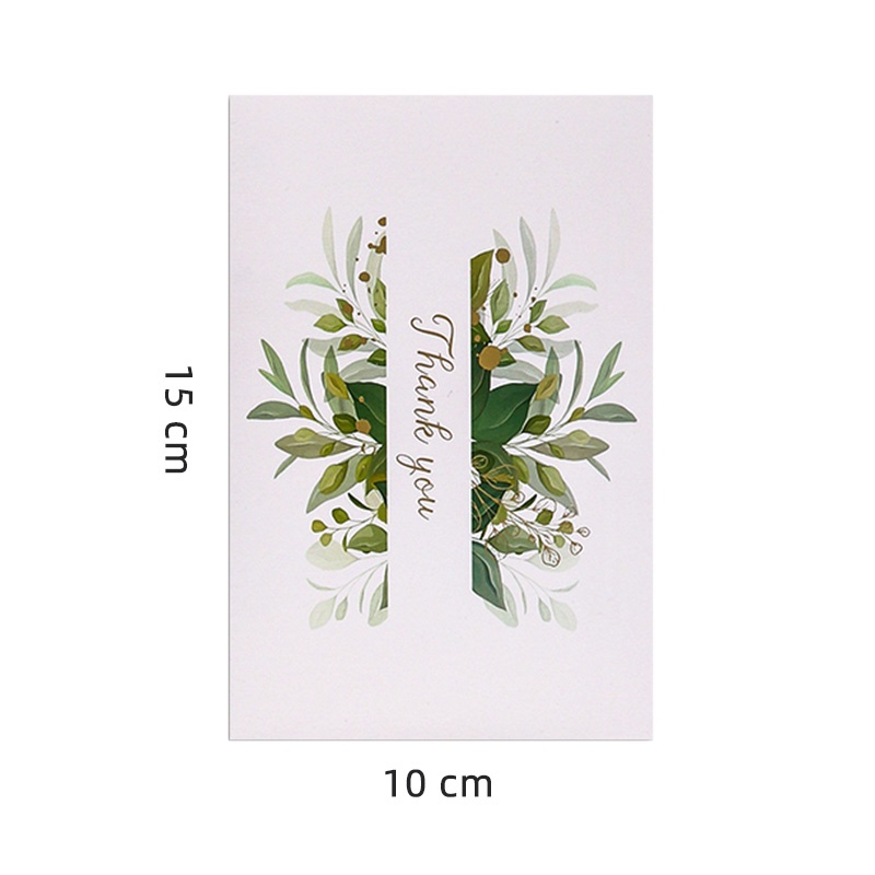 6 Pcs INS Bronzing THANK YOU Greeting Cards with Envelopes Green Leaves Message Cards