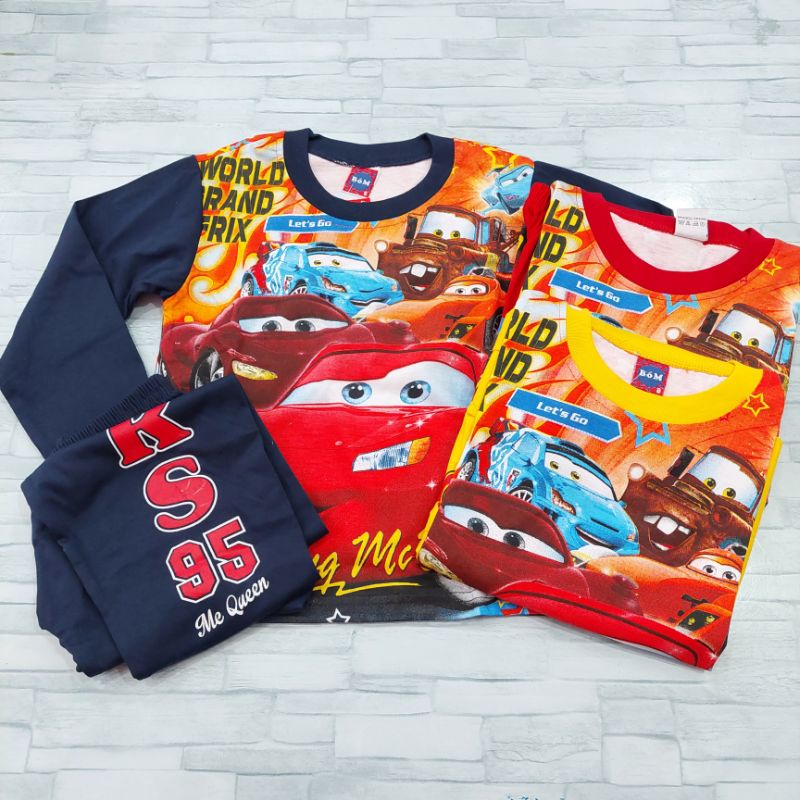 BT-0120 Baju Tidur Anak-Anak Cowok Motif Bom Mcqueen Bahan Lokal Adem