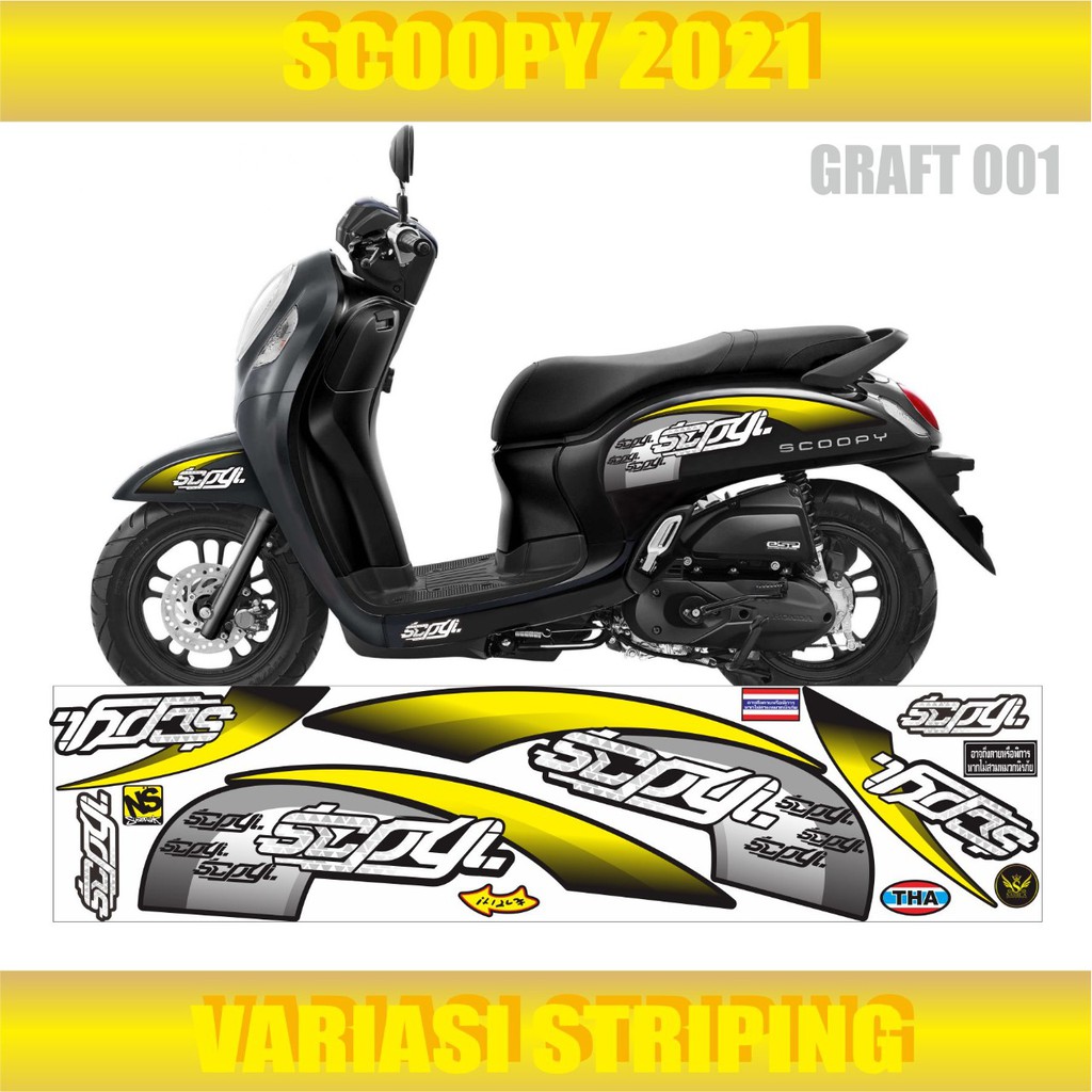 MOTOR VARIASI STRIPING STICKER SCOOPY 2021 LIS POLET VARIASI MOTOR SCOOPY KUNING