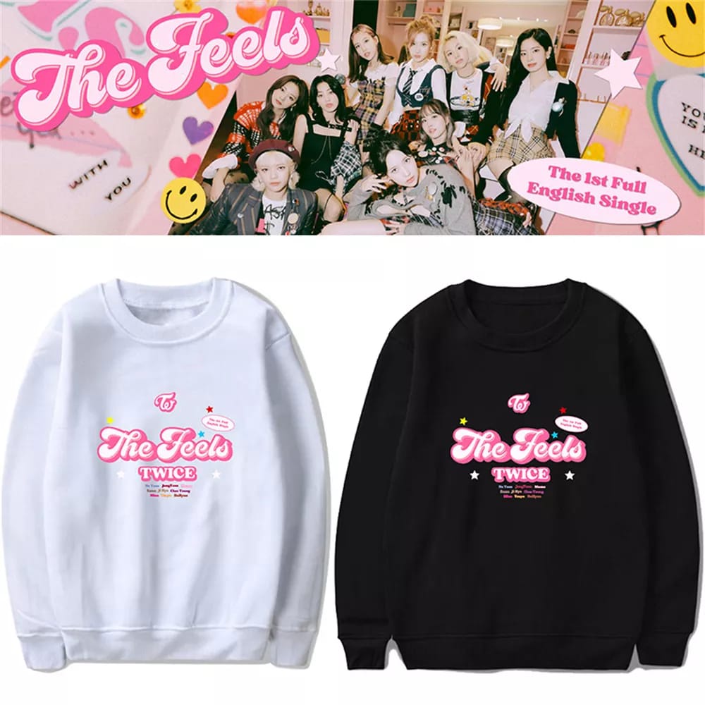 Jaket Sweater Hoodie KPop The Feels Twice M-3XL Special Concert Once Begins Original Terbaru Sweater Twice Member Mina Logo Love World Tour New Hoodie Twice Member Sana Tzuyu Momo Jihyo Nayeon Jaket KPop Twice Korean Style Sweater Jumper Tw Feel Special