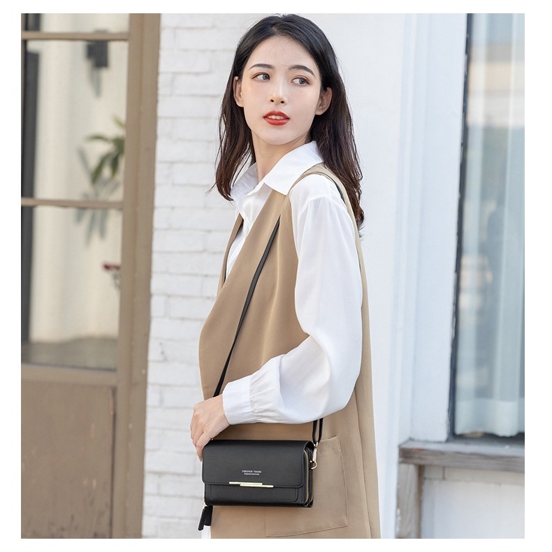 DOMPET SELEMPANG HP WANITA PESTA KULIT HITAM MANTLE WA226B5 IMPORT BATAM MURAH KEKINIAN KOREA REMAJA