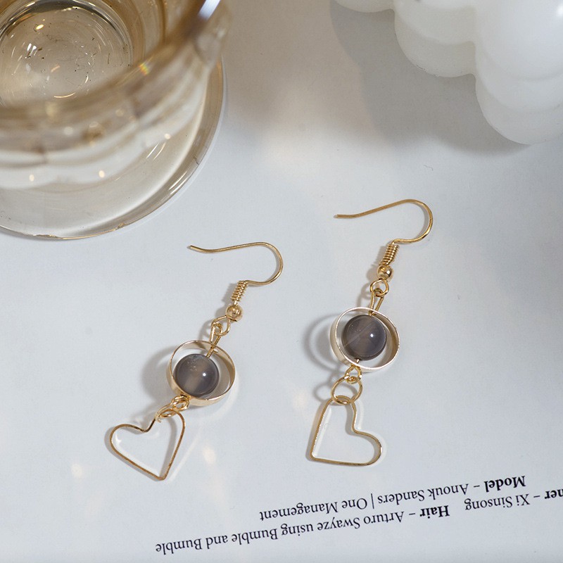 [littlecrab] GBK3 Anting Wanita Korea Abu Hitam Love Elegan Korean Style