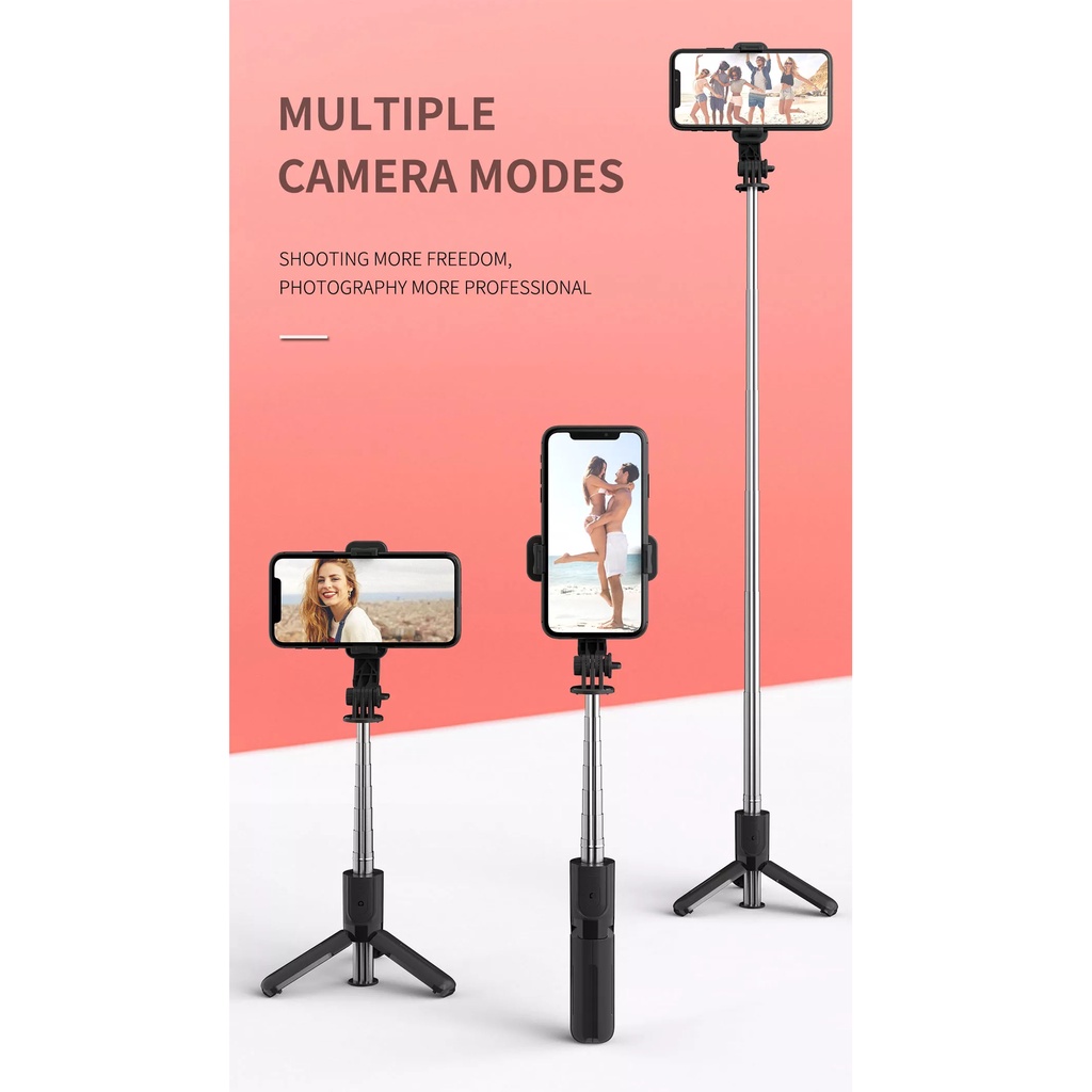 Tripod bluetooth + tongsis hp + remot control wireless live stream selfie stick S03 R1 Q07 3in1 holder kamera camera handphone - realoneacc