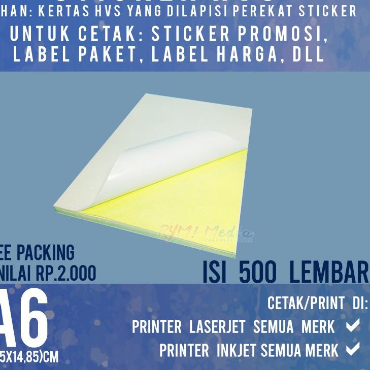 

Terbaru! 500 lembar Sticker HVS A6 / Kertas Stiker Doff Matte A6 1 RIM