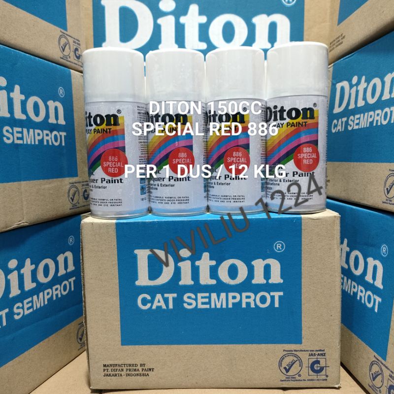 Pilok Cat Diton Special Red 886 Per 1 Dus / 12 Klg Merah Cerah 150cc Harga Per 1 Dus (12) Cat Semprot Diton 150cc Pilok Diton Pilox Diton Cat Diton 150cc