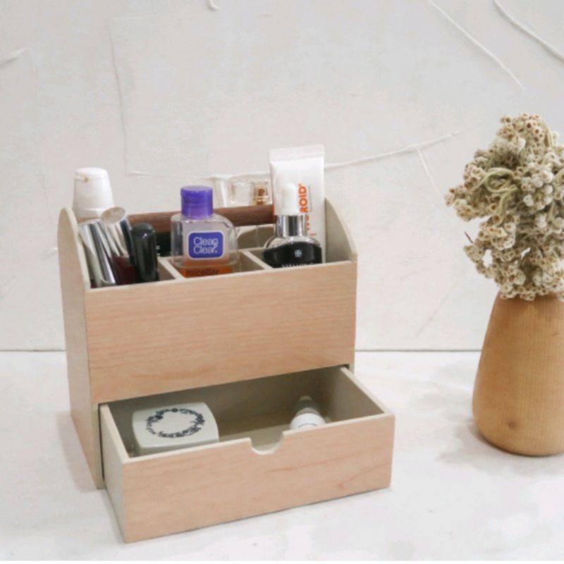 

BRUSH HOLDER WITH DRAWER SMALL Stationery Pencil Case Kayu Custom Karakter Unik TEMPAT PENSIL ANAK KAYU