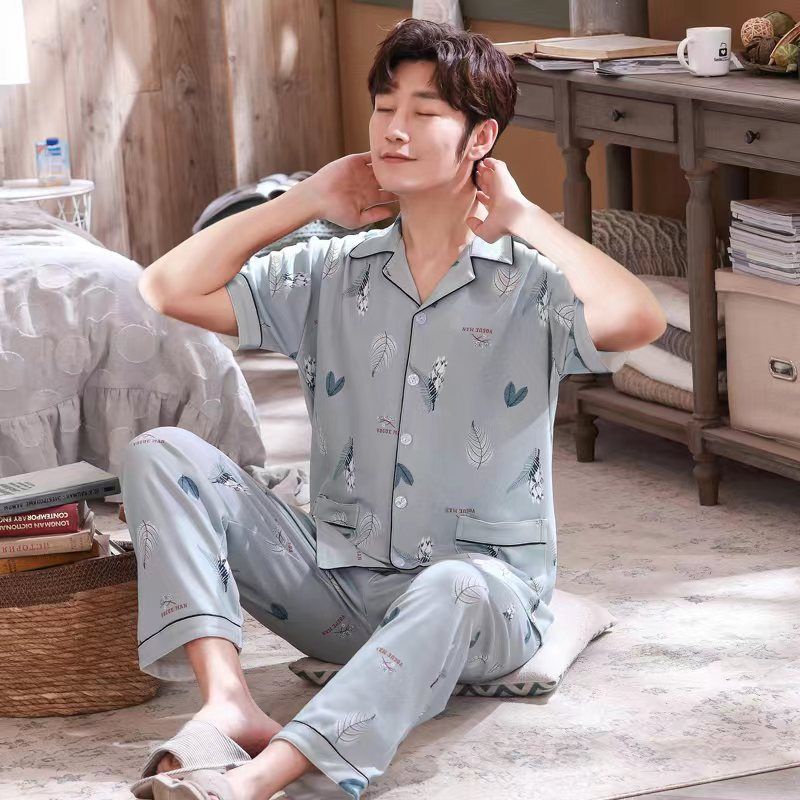 Cp piyama cowok dewasa corak kotak/Piyama Baju Tidur Pria Dewasa Import/setelan piyama lengan pendek-CP.KRAH F.LEAF GREEN