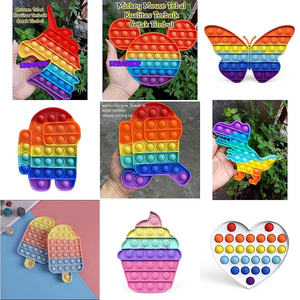 GROSIRJUJUR Pop It BESAR AMONG US DINO UNICORN SEGIEMPAT JUMBO RAINBOW PUZZLE MAINAN EDUKASI ANAK