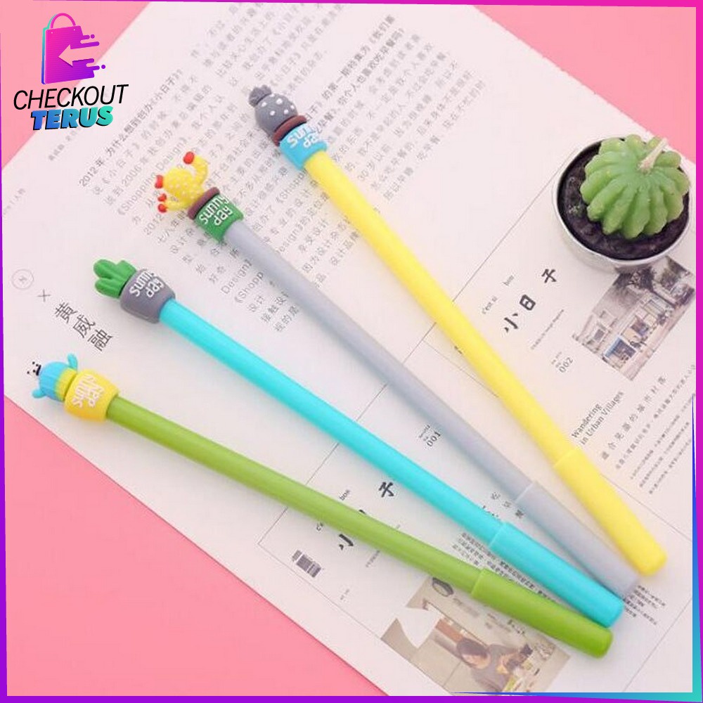 CT A16 Pulpen Gel Karakter Kaktus Alat Tulis Pulpen Lucu Unik Bentuk Pot Kaktus Pena Kaktus Stationary