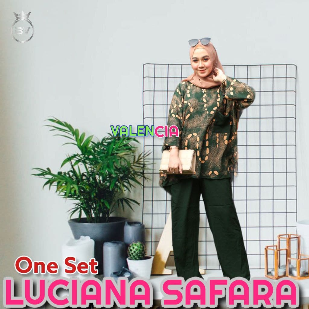 Luciana Safara One Set Wanita Rayon Premium Setelan Wanita Lengan 7/8 Set Celana Panjang Kekinian LD 110 cm