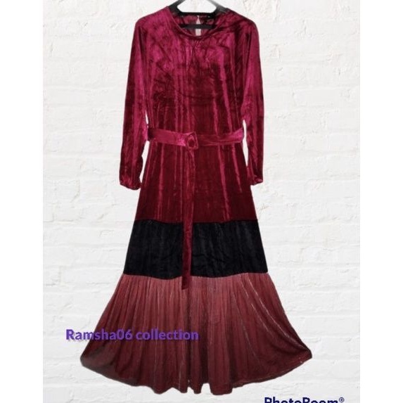 maxi dress extu ori / gamis beludru muslim / gamis extu ori