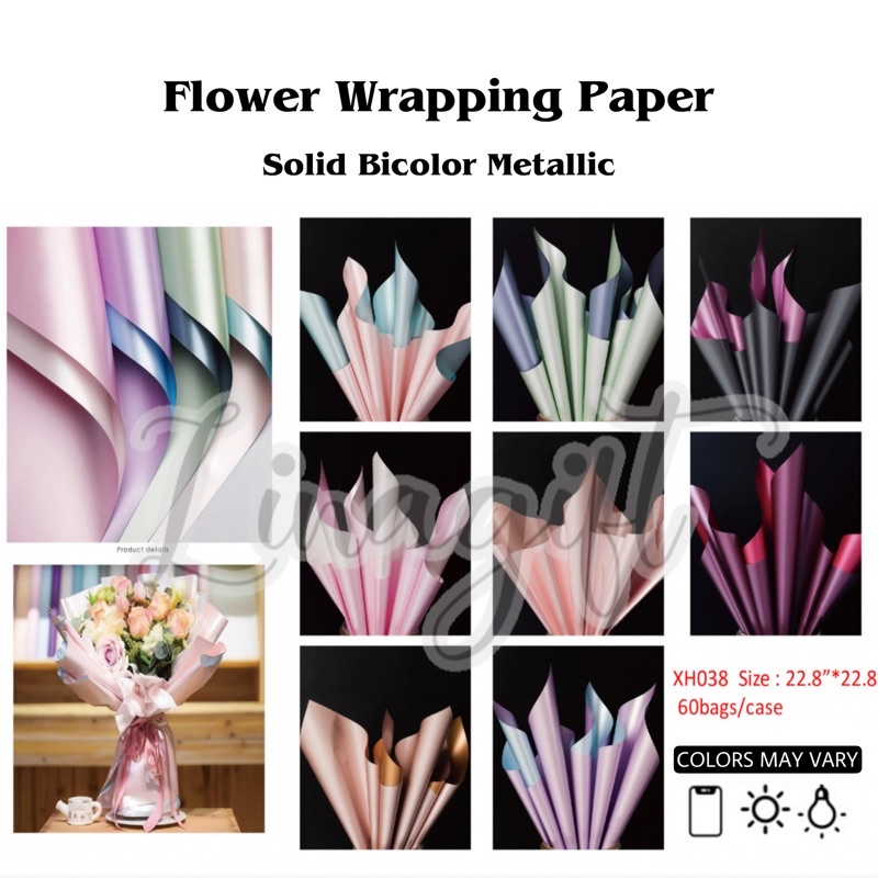 ( 5 Lembar ) SOLID BICOLOR METALLIC - KOREAN CELLOPHANE - FLOWER WRAPPING PAPER - RANGKAIAN BUKET KERTAS BUNGA FLORIST