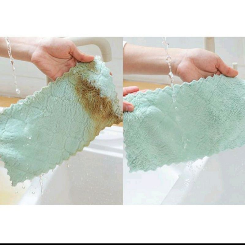 Kain Lap Cuci Piring Anti Minyak Serbaguna Bahan Microfiber Kain Lap Serap Air Warna Random ( Surabaya ) ( COD )