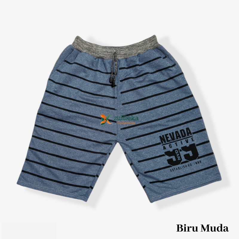 Celana Pendek Wanita Santai Motif Salur Kaos Baby Terry Selutut