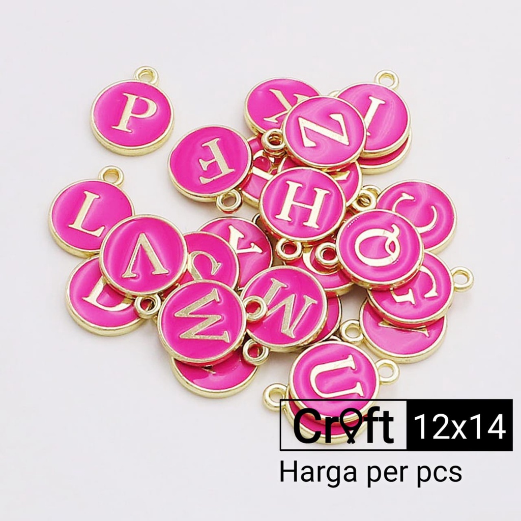 Huruf epoxy enamel pink fanta bandul charm kalung gelang huruf bulat satuan 99Craft