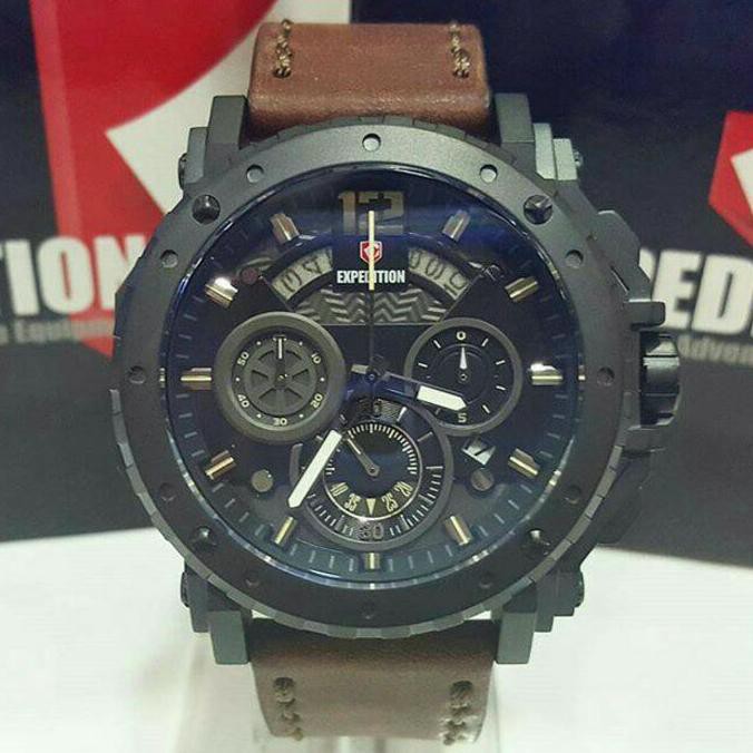 Super Sale JAM TANGAN EXPEDITION 6402 PRIA FULL BLACK LEATHER BROWN ORIGINAL Ready Stock