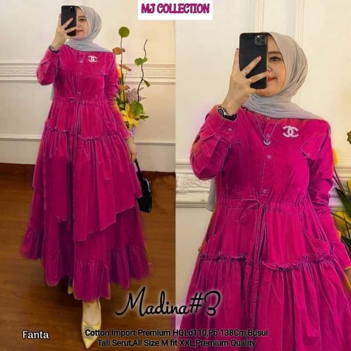 GAMIS/DRESS SUPER ELEGAN ALLSIZE TALI SERUT ~ BAHAN COTTON PREMIUM IMPORT ~ MADINA #3 ORIGINAL MJ CO