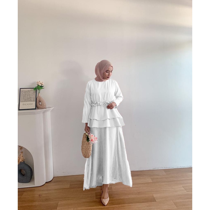 Gaun Brokat Tille Akar mix Moscrepe - Dress Kondangan Dress Pesta Kekinian Hijab - Non Hijab Simple dan Elegant SHP002