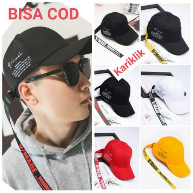 Topi Baseball Pria dengan Tali Strap Ukuran Panjang dan Gambar Tulisan Bergaya Hiphop topi korea