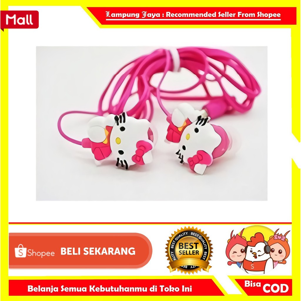 EARPHONE HELLO KITTY / HEADSET HELLO KITTY / HANDSFREE KARAKTER KUCING / HEADSET HELLO KITTY