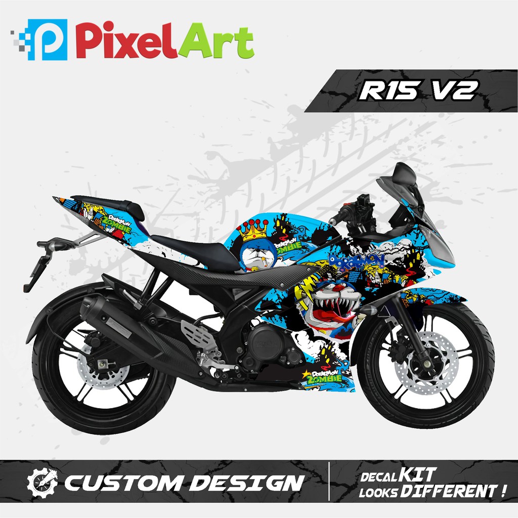 Sticker Decal Motor Yamaha R15 Biru Doraemon Full Body Shopee