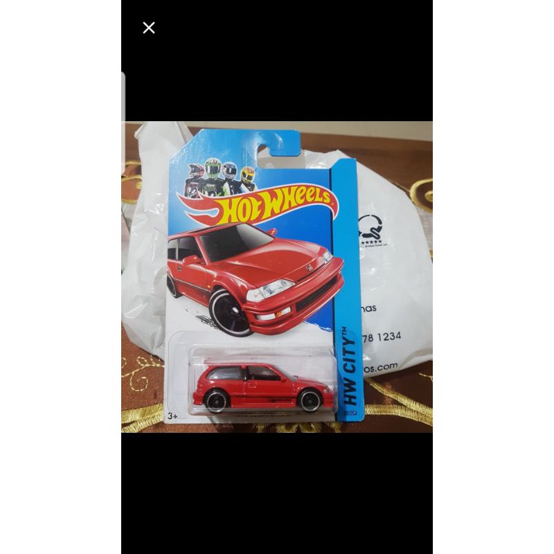 hot wheels 1990 honda civic ef -merah
