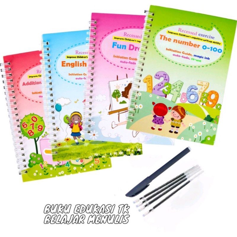 

Buku Magic 3D Belajar Menulis Abjad Angka Gambar Paud Bisa ditulis berulang kali