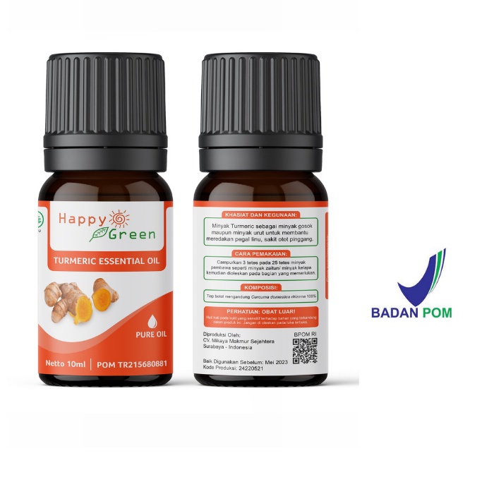 BPOM Happy Green Turmeric Essential Oil - Minyak Atsiri Kunyit Murni 100% Garansi Uang Kembali