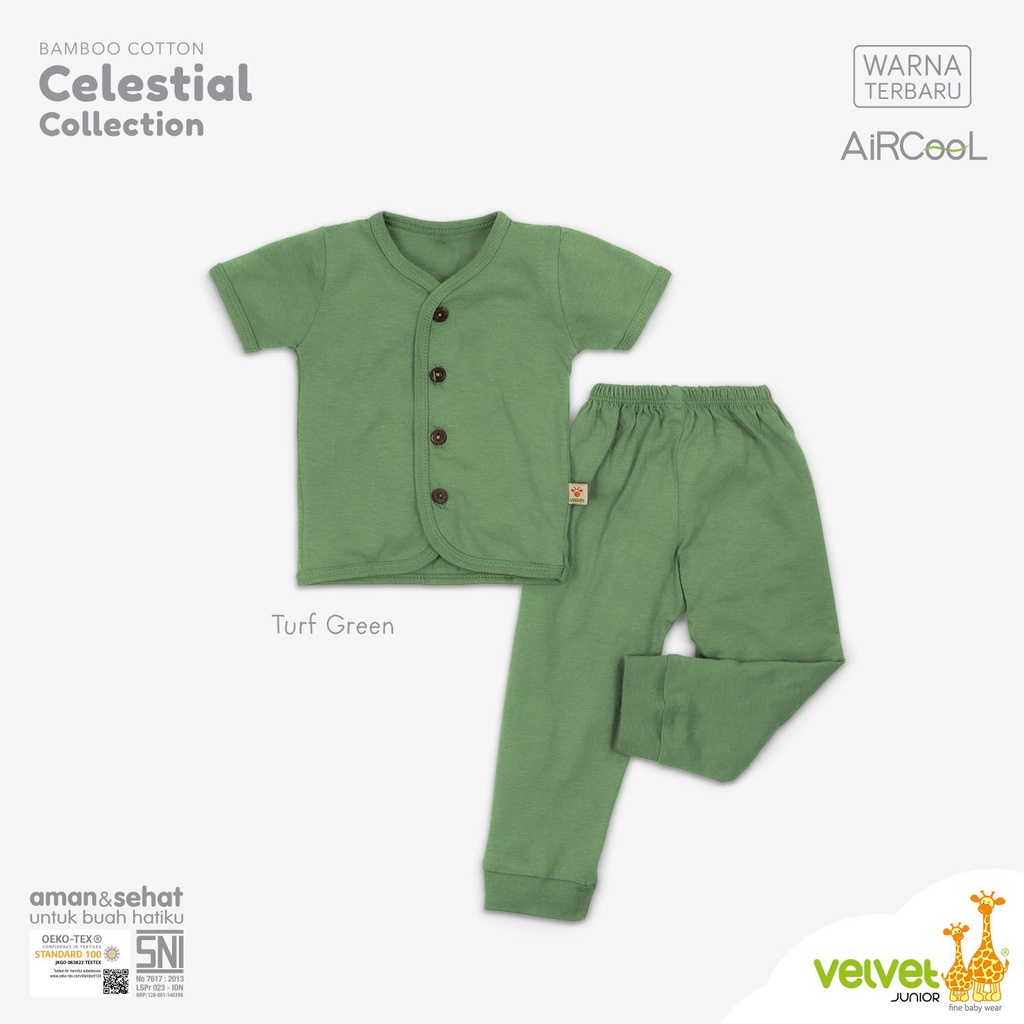 Baju Bayi Piyama Anak Setelan Pendek Celana Panjang Kancing Tengah 0-12 Bulan Velvet Junior Aircool Celestial Series