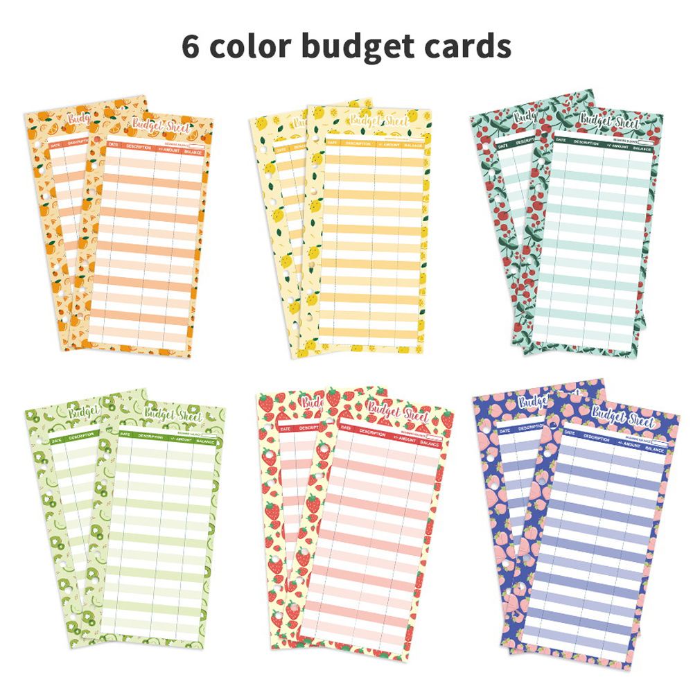 LANFY Business Use Expense Tracker 6 Holes Bill Organizer Budget Sheets Budget Binder Cash Wallets Ledger Book 12Pcs Fruit Pattern Paper Refill Budget Envelopes