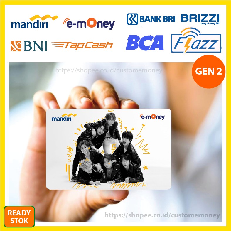 Emoney BTS Grup MOTS Versi 4 Kpop 9 Etoll E-Money Mandiri Flazz GEN 2 BNI Tapcash BRI Brizzi - 1 SISI