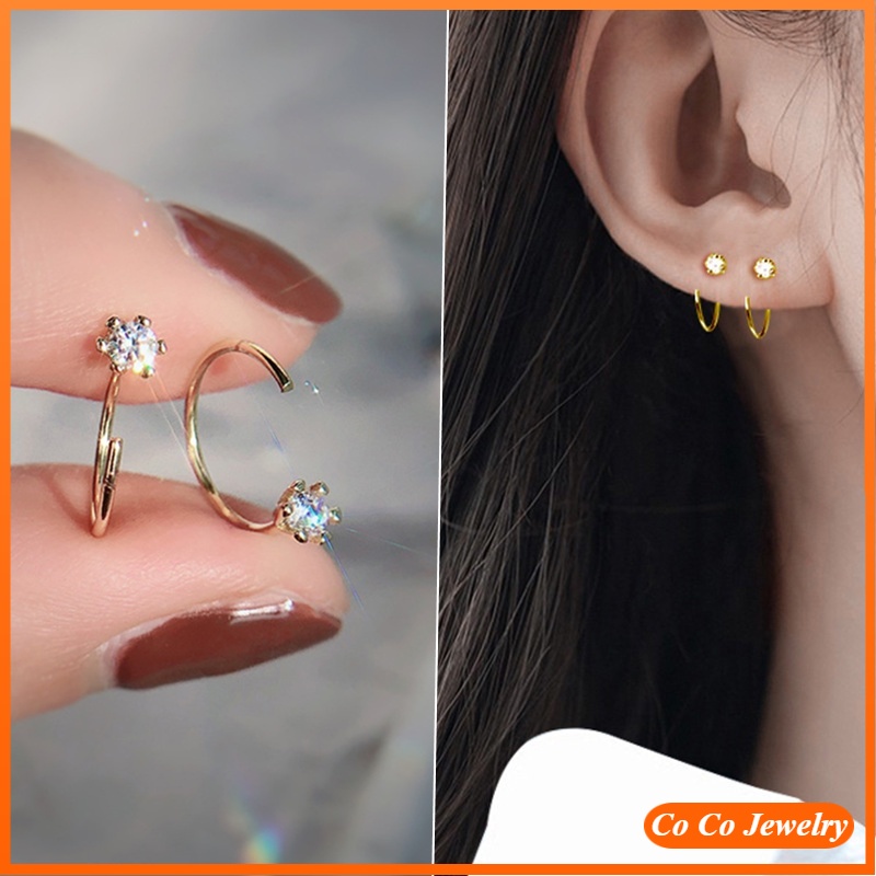 Anting Zircon Bahan S925 Silver Gaya Korea Untuk Wanita