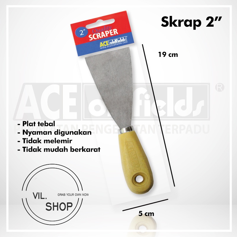 KAPE SKRAP 2" 2 INCH ACE OLDFIELDS SCRAPER SEKRAP 2 INCI PLAT STAINLESS STEEL BESI TEBAL GAGANG KAYU