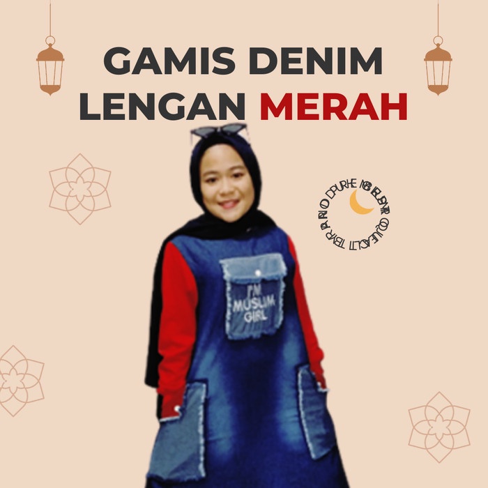Gamis anak remaja Lengan merah mix jeans/denim/levis