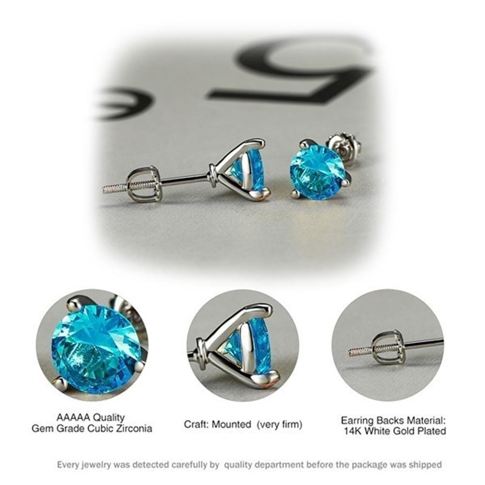 Top Anting Cabang Tiga Anting Wanita Pria Tindik Mengkilap Pertunangan Pernikahan Aqua Biru Multicolor Aquamarine