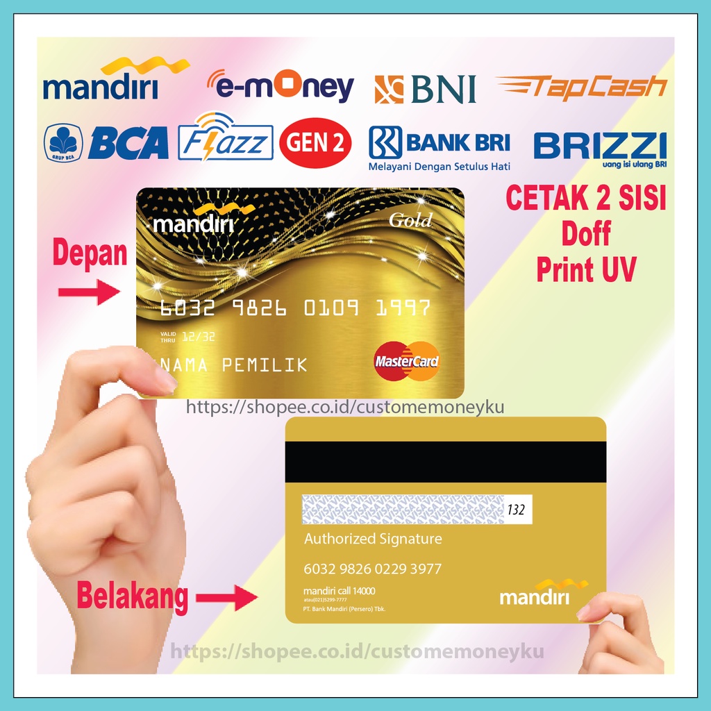 KARTU EMONEY DESIGN CUSTOM PLATINUM GOLD CARD E-MONEY MANDIRI FLAZZ BCA GEN 2 TAPCASH BRIZZI 2 SISI